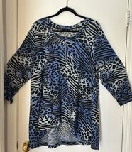 Women's Black, Blue &amp; White Tiger Print 2X-Large Cotton Blend Shirt - $12.64