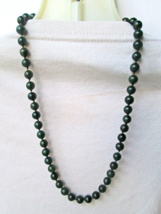 Dark Green Nephrite Jade Hand Knotted 7mm Beads Necklace 19” long - £102.58 GBP