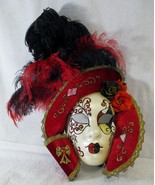  Large La Maschera Del Galeone Red and Black Feathered Wall Mask   - $135.68 CAD