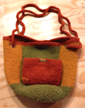 Handmade Wool Bucket Handbag Double Straps Outside Pocket Orange Yellow ... - £17.72 GBP