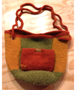 Handmade Wool Bucket Handbag Double Straps Outside Pocket Orange Yellow ... - €19,91 EUR