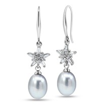 Vintage Beauty Gray Pearl and Cubic Zirconia Sterling Silver Dangle Earrings - £16.66 GBP