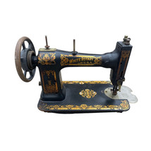 Blanc Antique Famille Rotary Pédale Couture Machine Fonte Or Peinture - $229.96