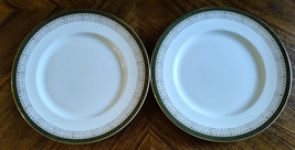 Set of 2 Royal Grafton Majestic Green/Gold Rims 10 3/4&quot;  Dinner Plates -Ex - £10.50 GBP