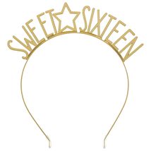 HOME &amp; HOOPLA Gold Sweet Sixteen Star Metal Headband 16th Birthday Party Accesso - £6.50 GBP