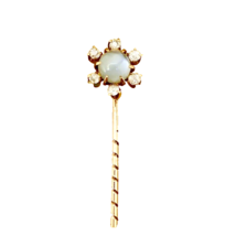 Antique 14k Gold 6 Diamonds Moonstone Stick Tie Pin - $1,781.95