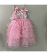 Soft Pink and Silver Sequin Dress w/ Bows - Little Girls Small - £14.61 GBP