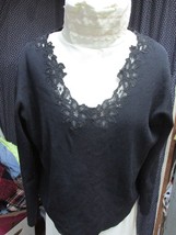 &quot;&quot;BLACK PULL OVER SWEATER TOP - LACE NECKLINE&quot;&quot; - CHICOS - SIZE 3 - $12.89