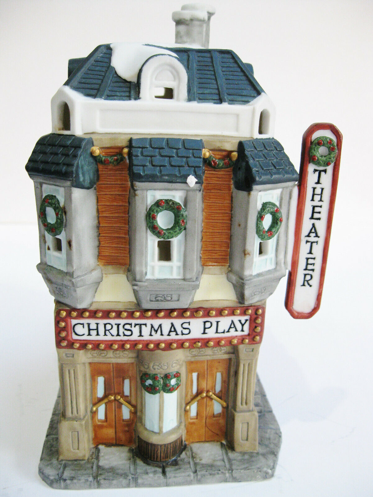 Vtg. Large Christmas Ceramic Barber Shop/Playhouse 2 sided Village Shop 1995 - £15.00 GBP