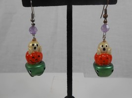 Vintage Resin Plastic Halloween Ghost Jack o Lantern Drop Earrings With a Bell - £7.59 GBP