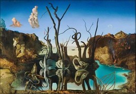 Salvador Dali Reproduction, Swans Reflecting Elephants Canvas, Stretched - £46.85 GBP