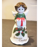 Season&#39;s Greetings Vintage Christmas Angel Bell w/ Gift - £8.75 GBP