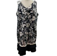 Kari&#39;s Place Women&#39;s Dress Black &amp; White Floral Print Size 16 Hem Ruffle Shift - £7.68 GBP