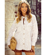 Beige Leopard Print Flap Pockets Buttoned Corduroy Shacket - $649.90 MXN