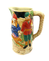 Beer Pitcher German Style Hand Painted Made in Japan Man Woman Dog in 3D 8 3/4&quot; - £22.18 GBP