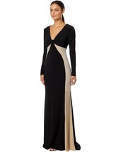 XSCAPE Women&#39;s V-Neck Embellished Contrast-Inset Black/Nude/Silver Size ... - $148.49