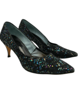 VTG Smartaire women&#39;s Black w/ Glitter Vinyl Elastomer Pumps size 8.5 - $25.04