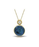 925 SterlingSilver YellowGold Plated CubicZircon &amp; Blue Topaz Pendant Ne... - $75.00