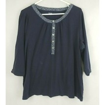 St. John&#39;s Bay Woman 3/4 Sleeve Blue Shirt Plus Size 1X - £9.96 GBP