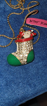 New Betsey Johnson Necklace Stocking Multicolor Rhinestones Christmas Holiday - £11.98 GBP