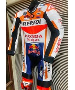 MARC MARQUEZ HONDA REPSOL MOTORCYCLE RACING LEATHER SUIT WITH CE-APPROVE... - $299.00
