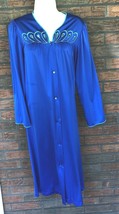 Vintage Shadowline Blue Smll Long Sleeve Robe Duster Button Front Nylon USA Made - £13.36 GBP