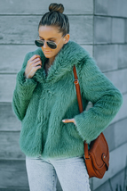 Collared Side Pockets Winter Fuzzy Coat, Women&#39;s Trending Jacket, Women&#39;... - £38.55 GBP