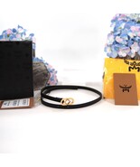 MCM Black Calf Leather Diamond Logo Gold Plated Buckle Thin Belt 80CM 32... - $270.42 CAD