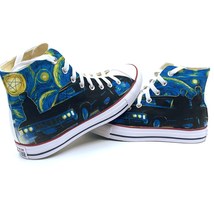 Supernatural Van Gogh&#39;s Starry Night Sneakers, Fan Art Custom Hi Top Con... - $99.99+