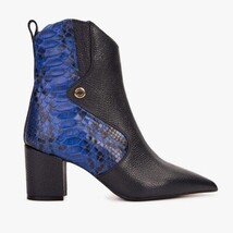 The Saturn Sax Blue Snake Leather Block Heel Women Boot image 8
