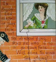 Vintage Halloween Postcard Victorian Lady At Window L &amp; E 2262 HBG Original - £27.50 GBP
