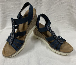 Rieker Navy Blue Wedge Sandals with Sequin Detail size 42 Comfort - $25.91