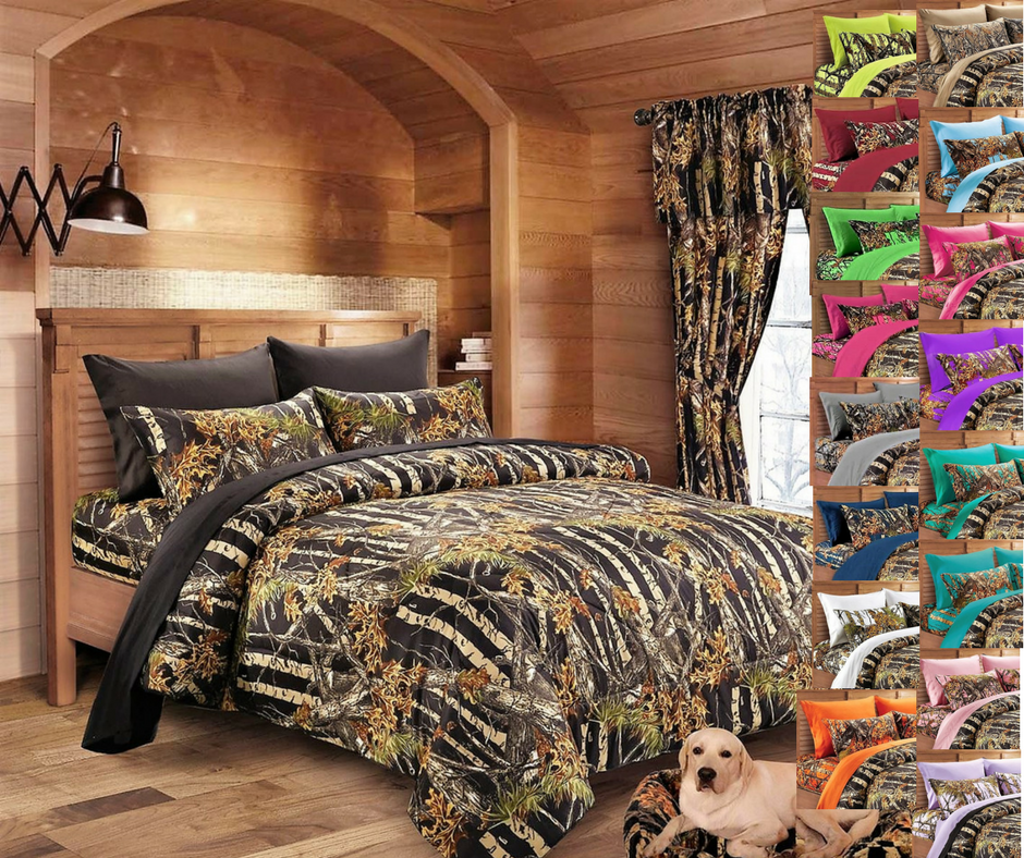 Primary image for 7 PC BLACK CAMO KING SIZE SET, COMFORTER SHEETS PILLOWCASES CAMOUFLAGE