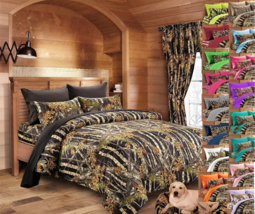 7 Pc Black Camo King Size Set, Comforter Sheets Pillowcases Camouflage - £80.99 GBP