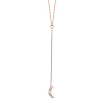 14K Solid Rose Gold CZ Crecent Moon Lariat Necklace 16&quot;-18&quot; (White, Yellow) - £225.41 GBP