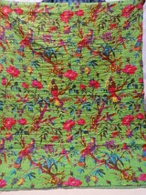 Traditional Jaipur Indian Handmade Green Kantha Bird Print Quilt Cotton Throw Be - £43.95 GBP+