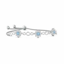 ANGARA Infinity Aquamarine Station Bolo Bracelet with Floral Halo in 14K Gold - £2,049.57 GBP