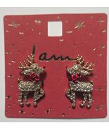 I am Christmas Dangling Red Nose Reindeer with Red Bow Earrings Gold - $14.84