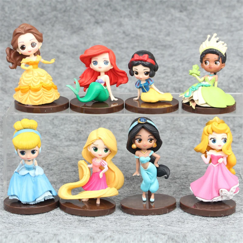 8pcs/Set Disney Princess Snow White Ariel Rapunzel Anime Figure Q Version - £16.43 GBP