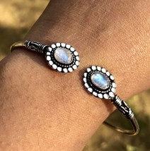 Handmade Cuff Bangle Jewelry German Silver, Natural Rainbow Moonstone Gemstone 1 - £13.27 GBP