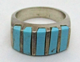 Men&#39;s Taxco TM-90 Striped Turquoise and Sterling Silver Ring Size 7.5 - £61.52 GBP