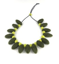 Artsy green handmade wool necklace, one of a kind adjustable felt ball necklace, - £30.68 GBP