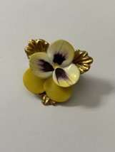 Vintage Adderley Floral Bone China Yellow Pansy Brooch Pin Made in England - £13.83 GBP