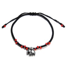Lucky Mini Elephant Red Beads Karen Tribal Silver Bracelet - £15.76 GBP