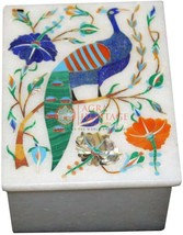 4&quot;x3&quot;x2&quot; Marble Jewelry Lidded Box Semi Precious Pietradura Floral Columbus Gift - £155.34 GBP