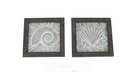 Scratch &amp; Dent Set of 2 Wood Framed Stamped Metal Coastal Seashell Wall Hangings - $25.50