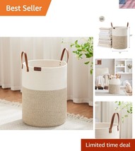 Rustic 58L Dirty Clothes Hamper with Woven Design and Soft Leather Handles - $541.59 MXN