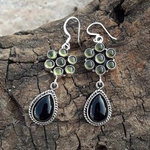 Boho Vintage Inlaid Olive Green Crystal Dangle Earrings Jewelry Plant Branch Hol - £7.45 GBP