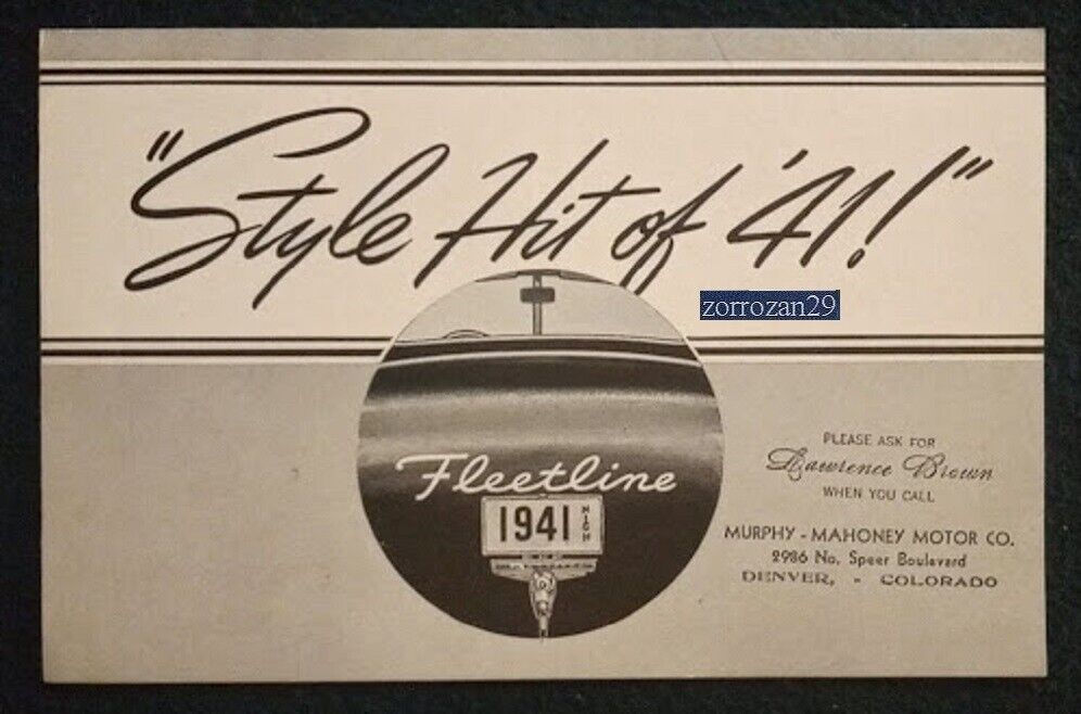 1941 CHEVROLET FLEETLINE SEDAN VINTAGE NON-COLOR SALES BROCHURE - GREAT ORIGINAL - $35.00