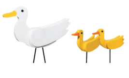 DUCK FAMILY YARD BIRDS - Mother Duck &amp; 2 Baby Lawn Ornament Amish Handma... - £81.98 GBP
